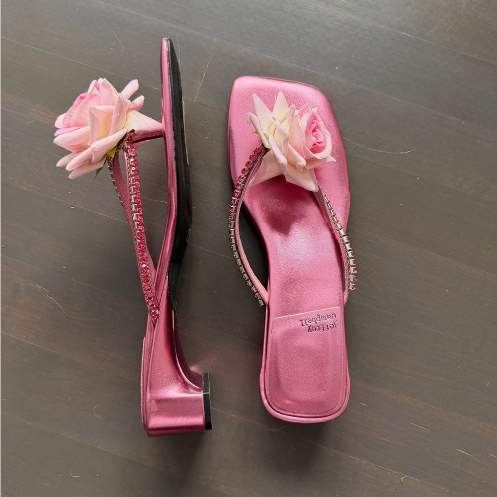 NWOT Jeffrey Campbell Primrose pink rhinestone Flip Flop with rose size 8 - Picture 8 of 11